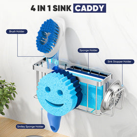 MURLONG built-in holder keeps sponge, scrubber, and stopper neatly organized.