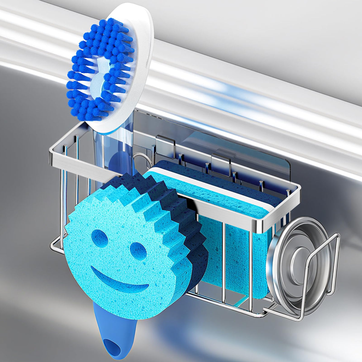 MURLONG sponge holder kitchen sink smiley-face keeps sponges dry and organized.