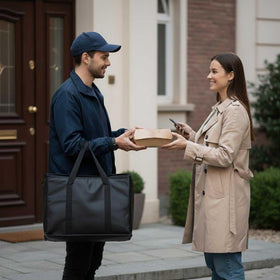musbus-xl-insulated-bag-carrying demonstrates easy transport with groceries.