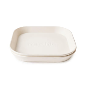 Mushie square ivory plates closeup surface showing smooth finish and clean lines