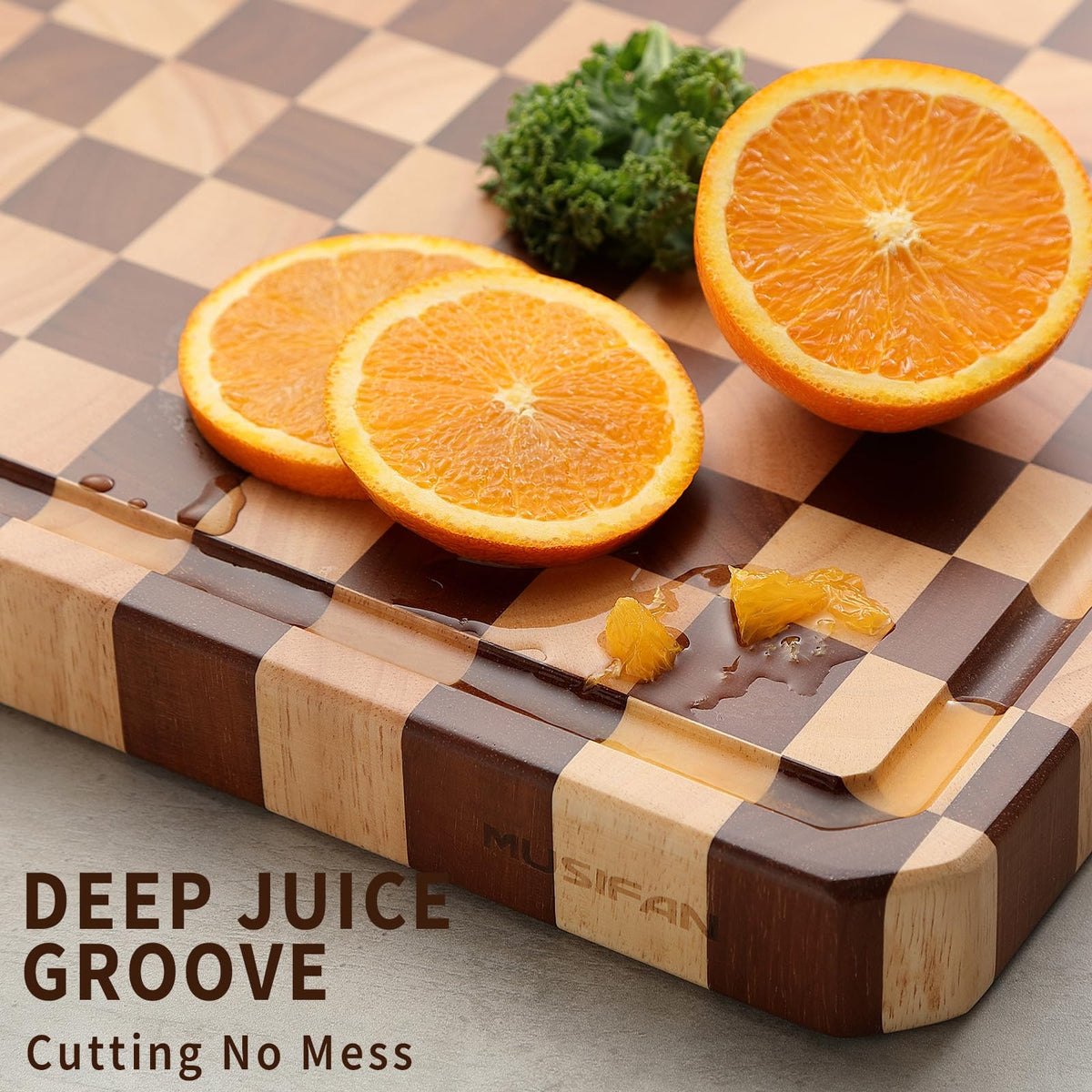 Musifan Acacia cutting board easy-clean surface for hygienic prep.