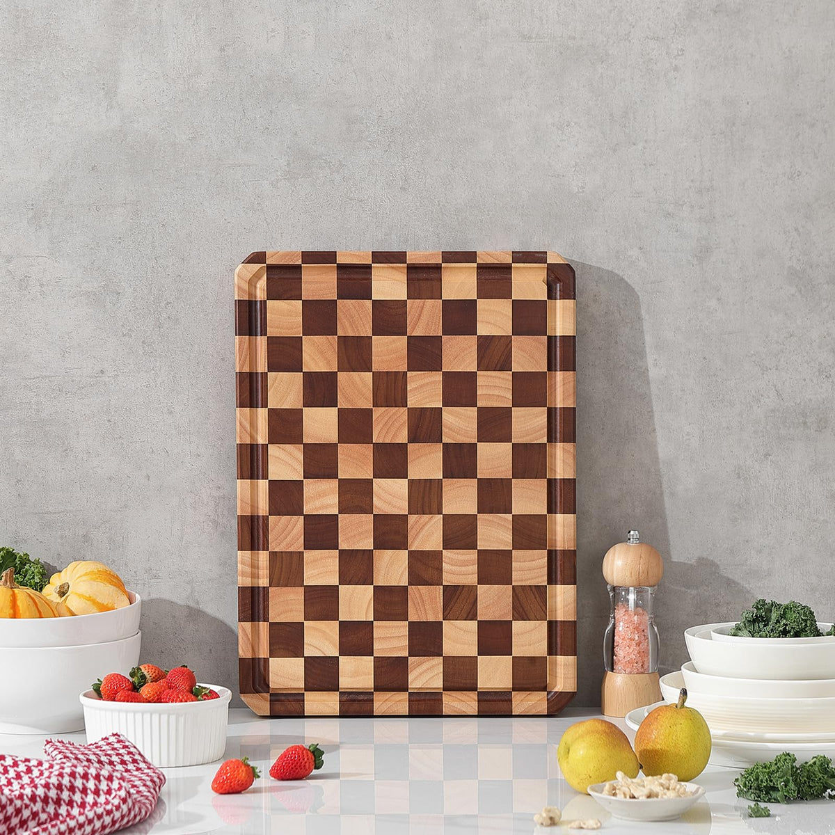 Musifan Acacia cutting board natural wood texture adds warmth.