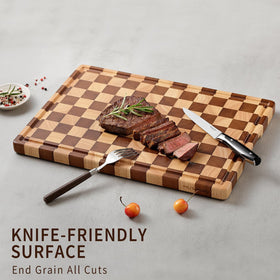Musifan Acacia Wood Cutting Board used for meat prep with knife-friendly surface