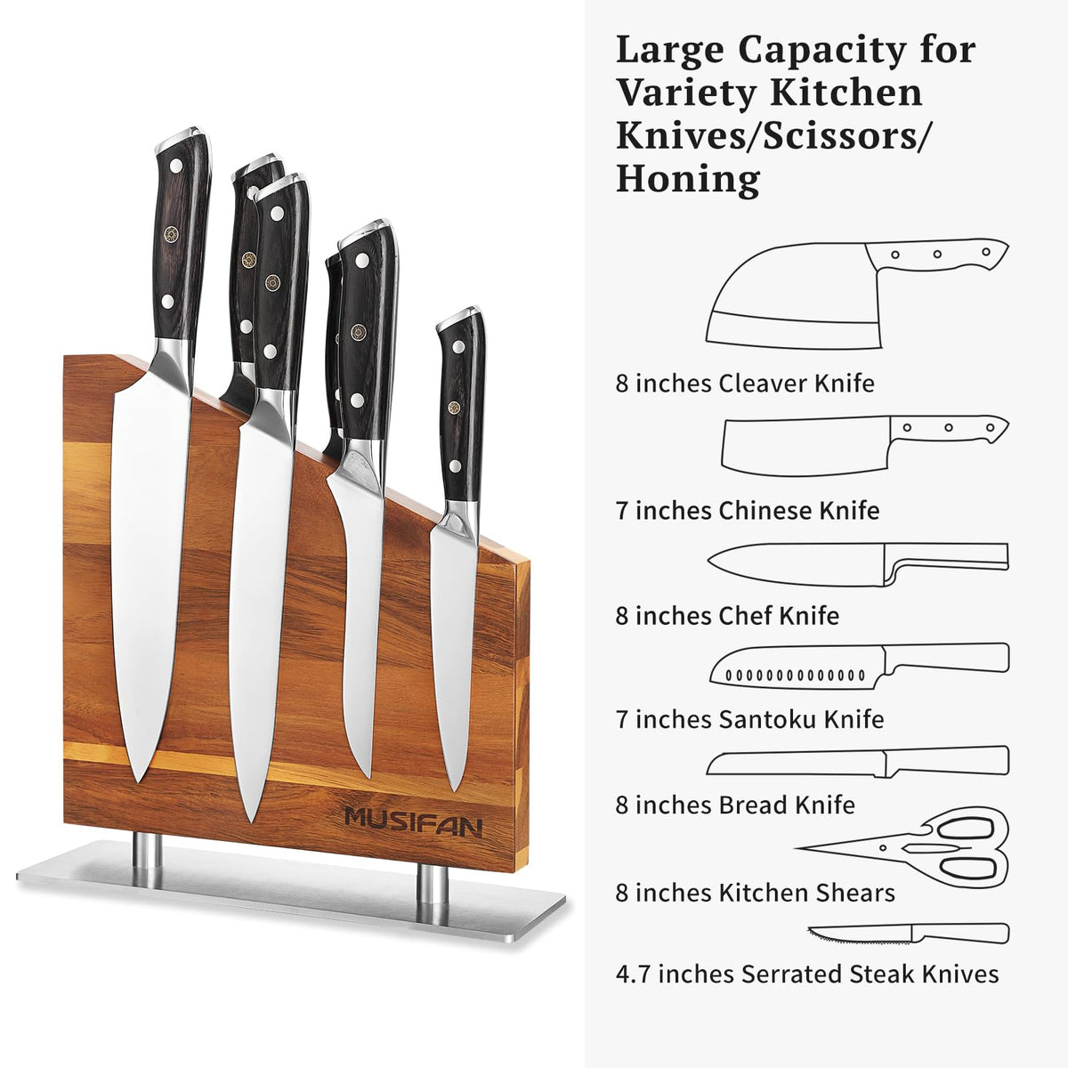 Musifan easy-clean knife holder with smooth surface for quick maintenance.