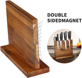 Musifan knives held by magnets on the block for secure organization.