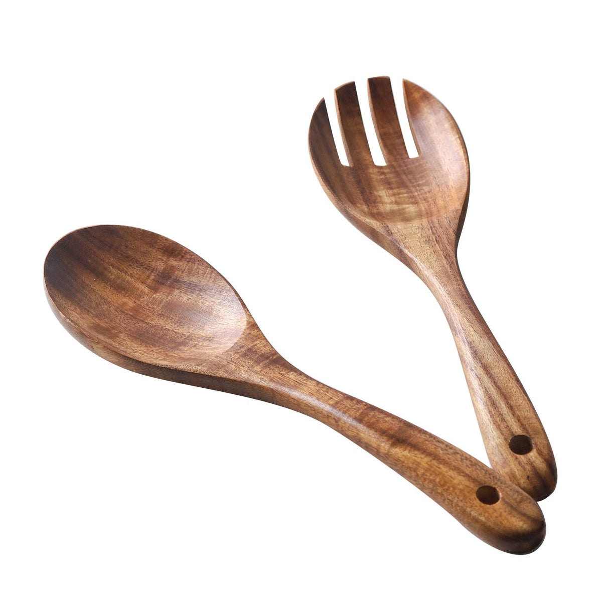 Muso Wood Acacia salad servers with a 10-inch set of 2, natural finish for easy serving.