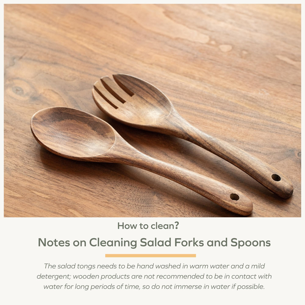 Muso Wood Acacia salad servers pair with bowls and casual table settings.