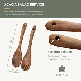 Muso Wood Acacia salad servers with hand-polished surface for smooth handling.