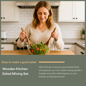 Muso Wood Acacia salad servers with natural wax oil finish for safe contact with foods.