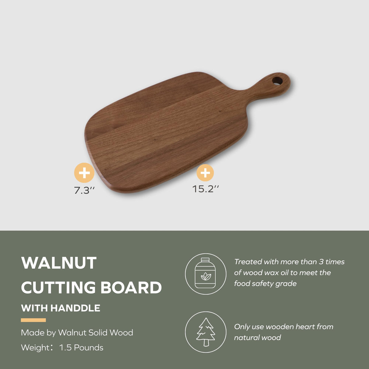 Muso Wood cutting board handle holes for easy hanging and storage.