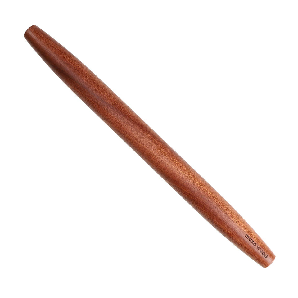 Muso Wood Sapele rolling pin full length for even dough and consistent results.