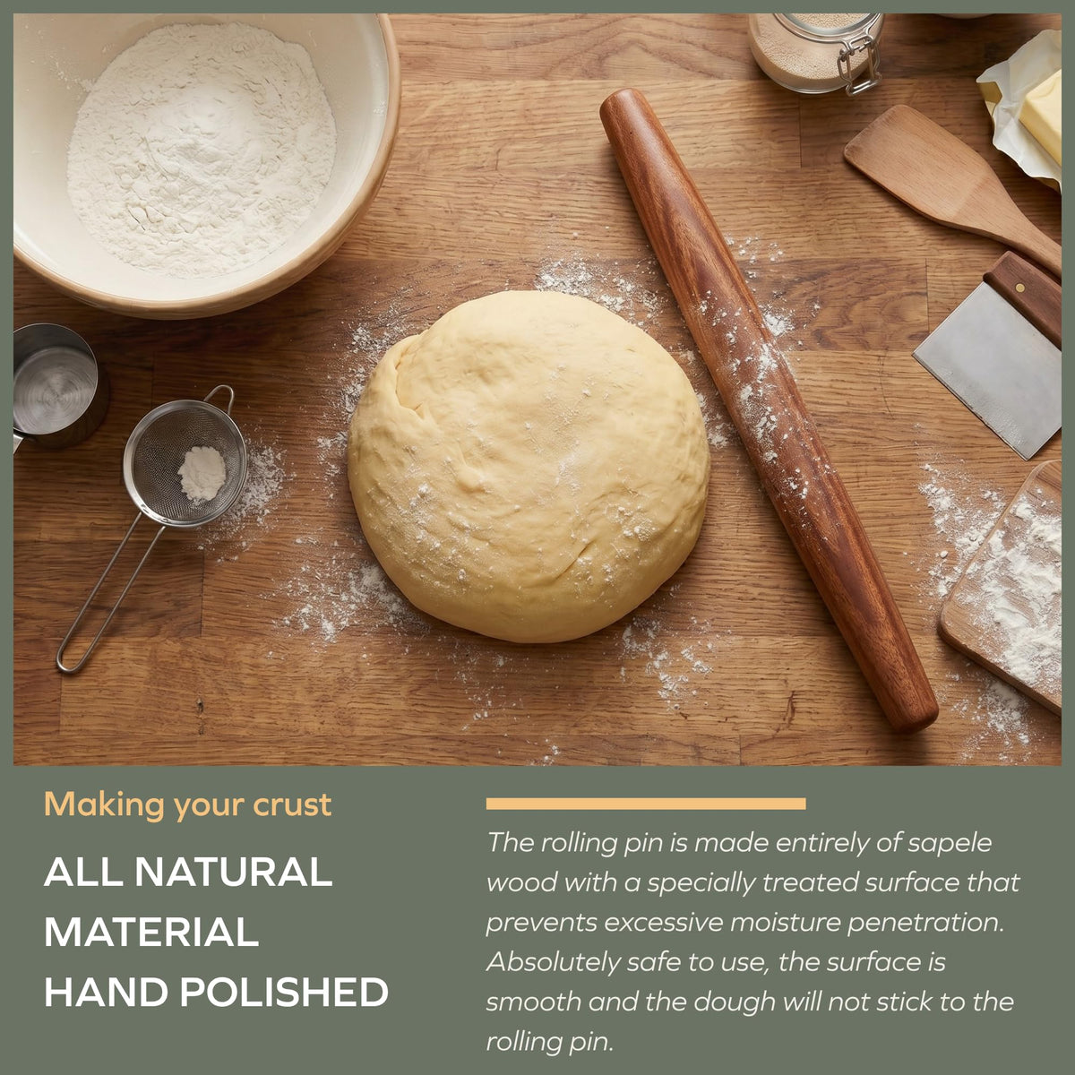 Muso Wood Sapele rolling pin ideal for pies and pastries.