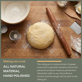 Muso Wood Sapele rolling pin with tapered ends for easy handling.