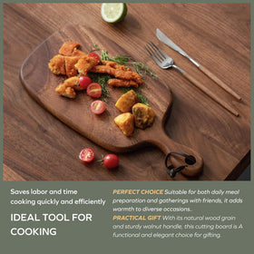 Muso Wood walnut cutting board close-up highlights smooth surface and natural grain.