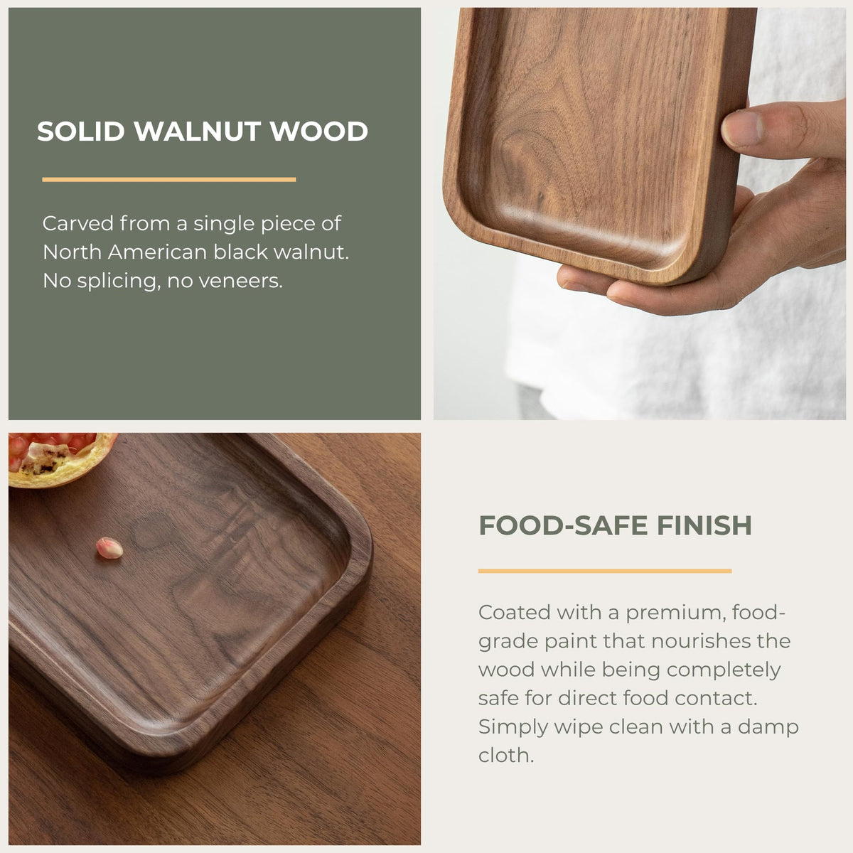Muso Wood walnut tray on dining table for serving