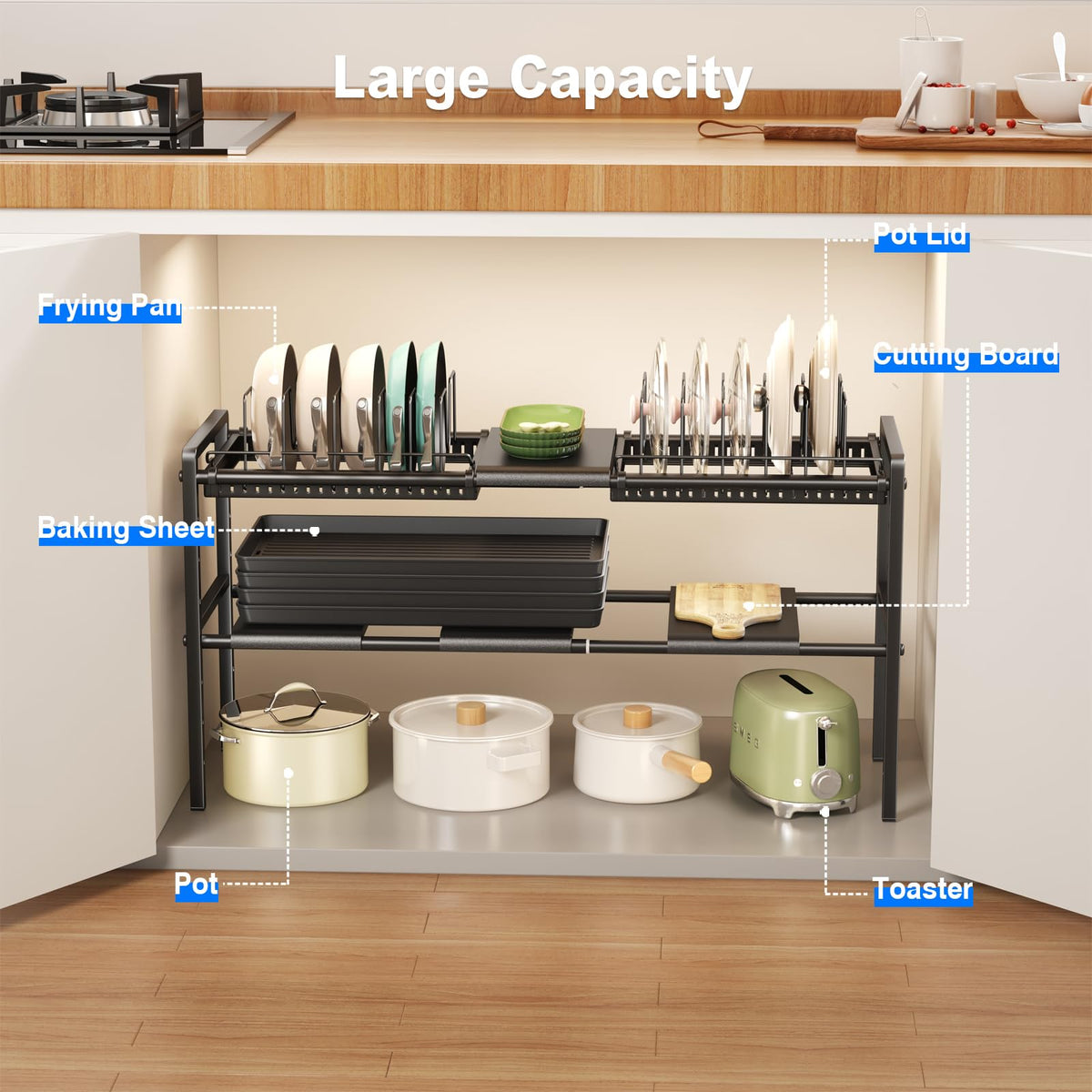 Mustorn adjustable shelf length fitting different cabinet widths