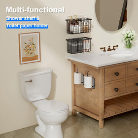 Mustorn bathroom-shampoo-holder consolidates bottles for neat bathroom counter