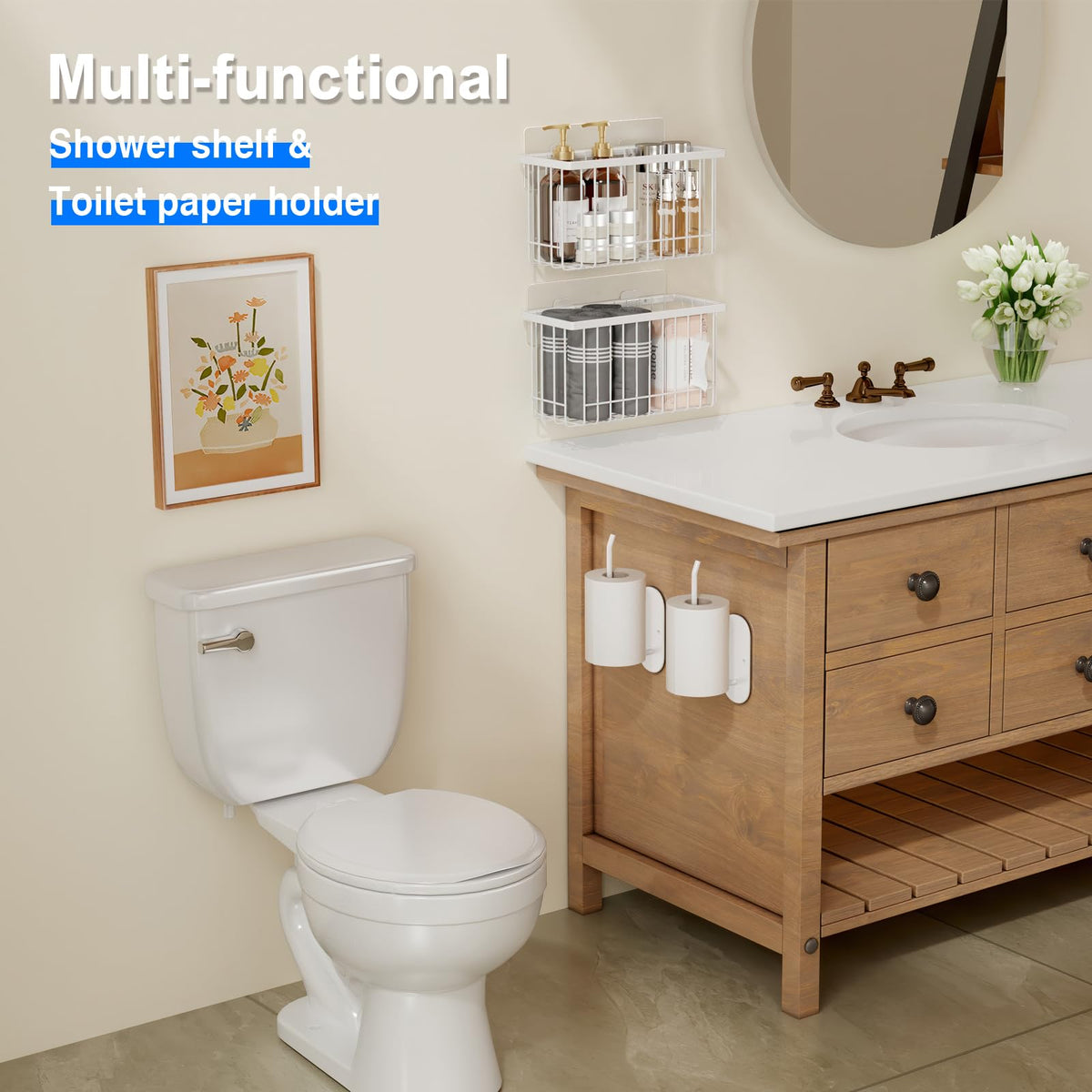 Mustorn bathroom shampoo organizer stores bottles neatly on wall