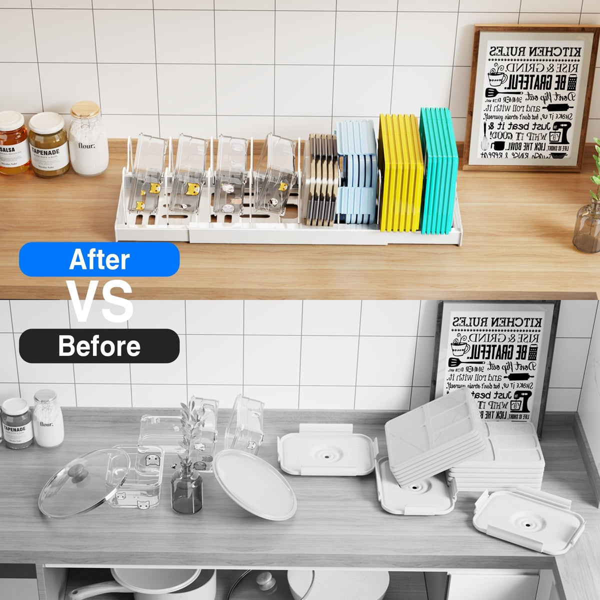 Mustorn countertop or cabinet setup demonstrates space-saving storage for small spaces.