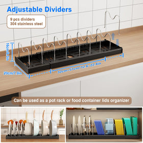Mustorn expandable lid rack with 9 adjustable dividers for customizable spacing.