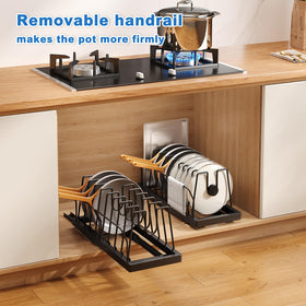 Mustorn black kitchen organizer installed, highlighting tidy cabinetry and space efficiency.