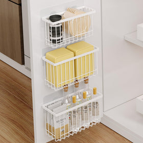 Mustorn lid organizer with two baskets keeps cabinet lids neatly organized for quick access.
