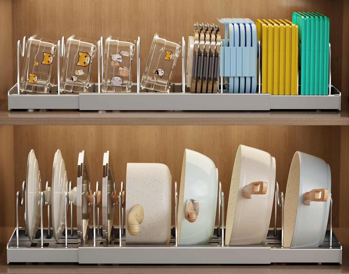 Mustorn dual-purpose lid rack keeps lids neatly organized and within reach.