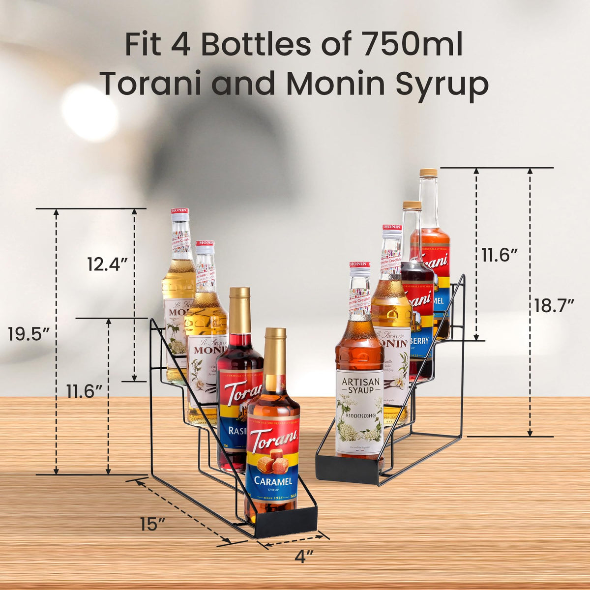 Mustry syrup rack in black metal complements a stylish kitchen