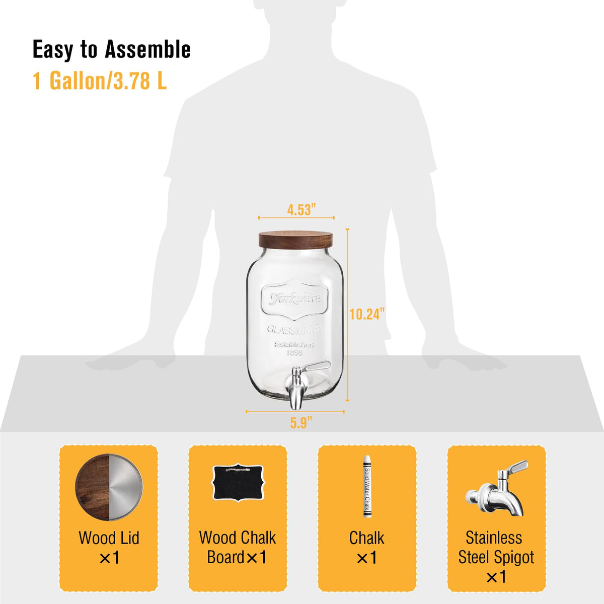 Mustry 1-gallon beverage dispenser ideal for sun tea and lemonade.