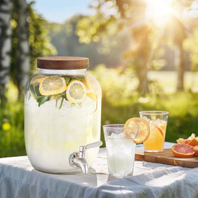 Mustry easy-clean glass dispenser designed for quick post-event cleanup.