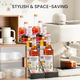 Mustry syrup organizer keeps a neat coffee bar within arm's reach