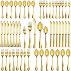 MUTNITT 30-piece gold silverware set in full view for six, ideal for everyday dining.