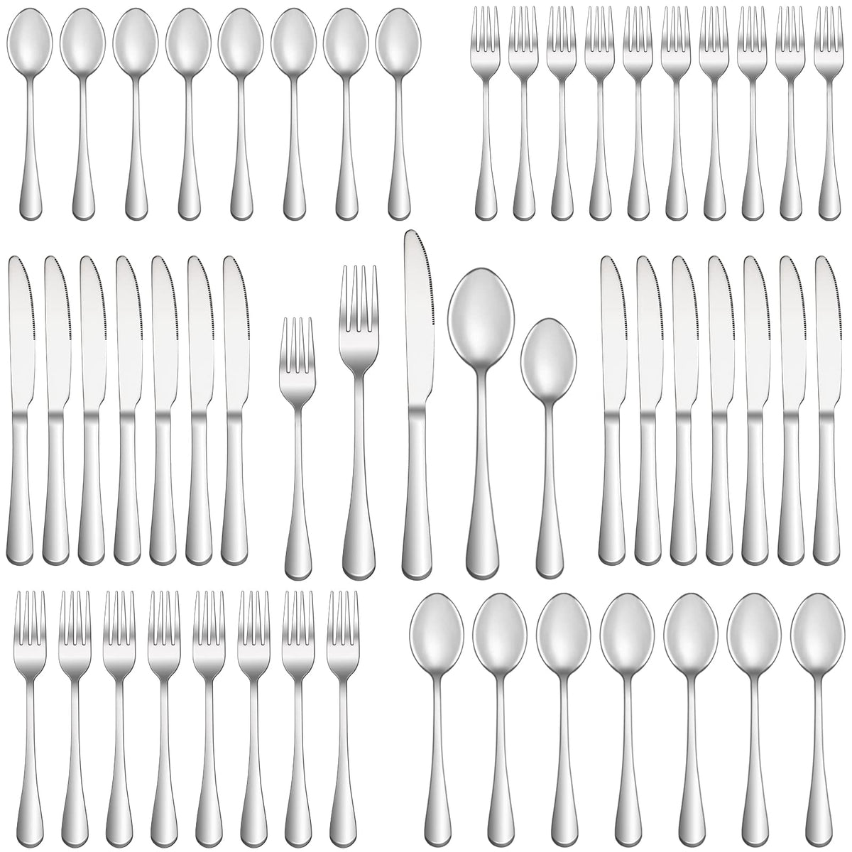 MUTNITT 60-piece silverware set with dinner forks, durable for daily meals.