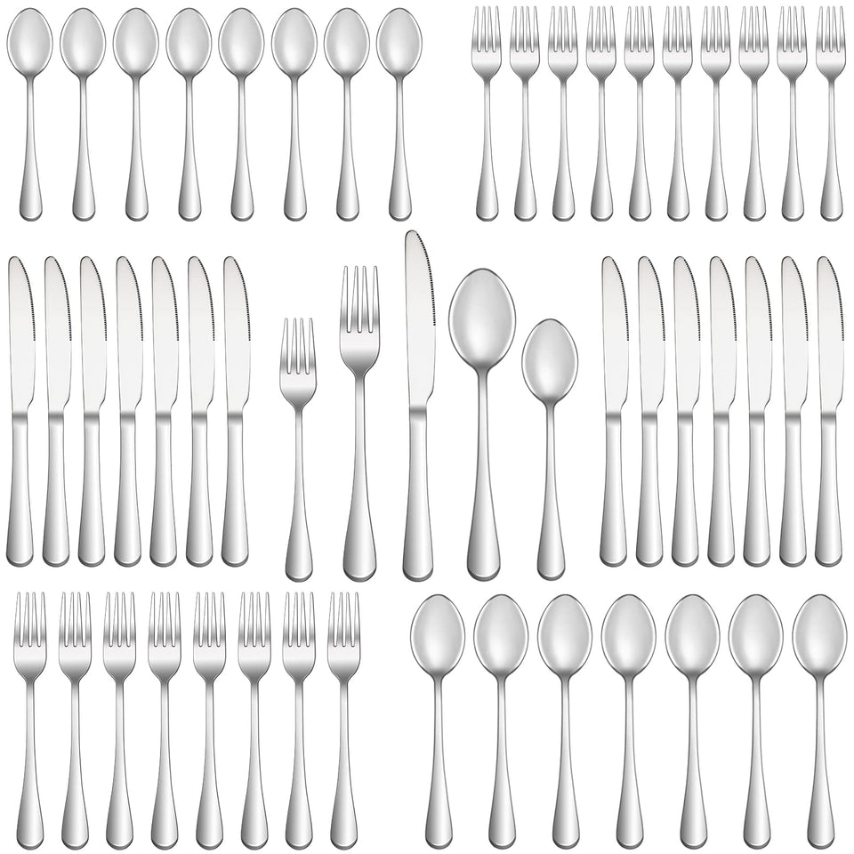 MUTNITT 60-piece silverware set with dinner forks, durable for daily meals.