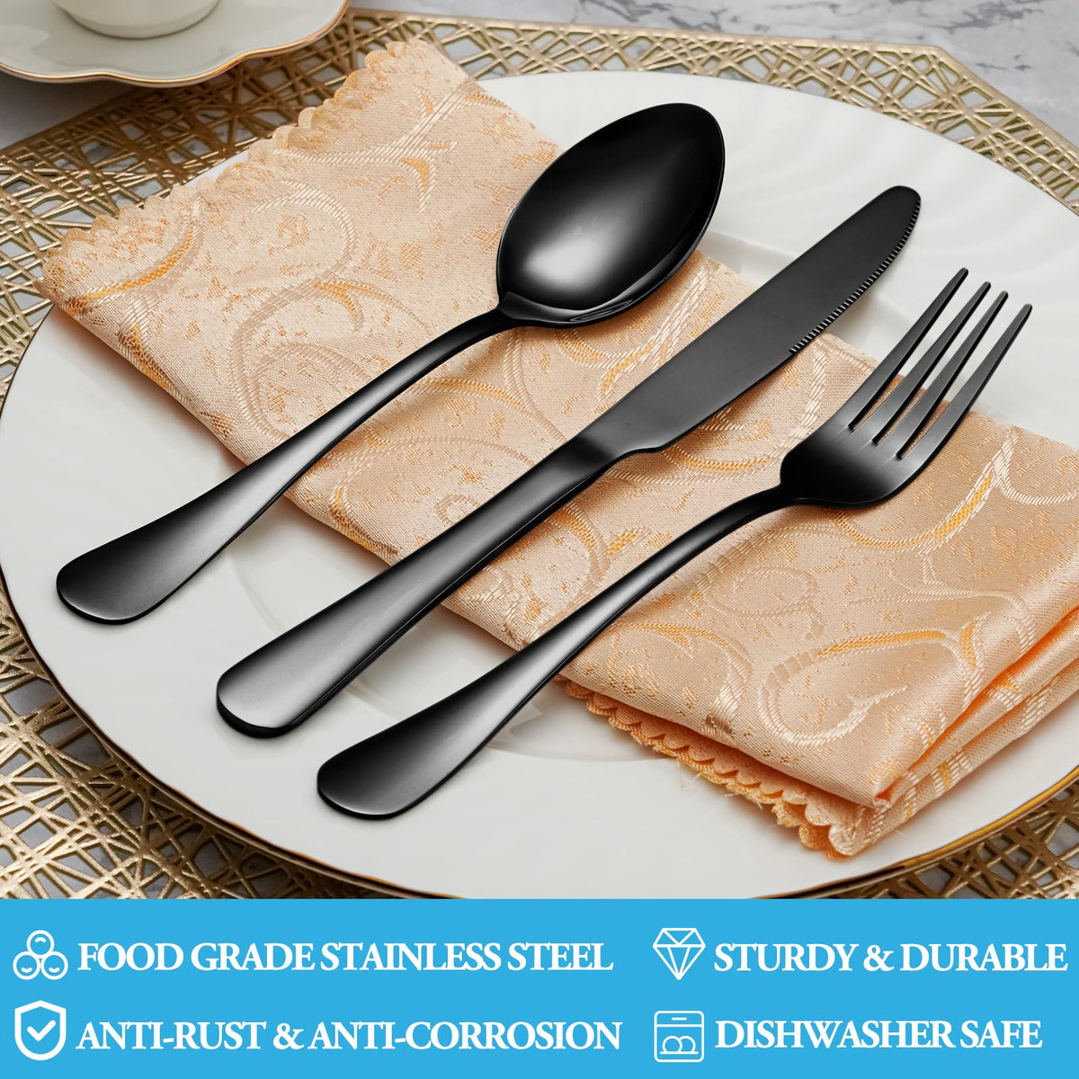MUTNITT black silverware set with dinner knives for sturdy everyday meals