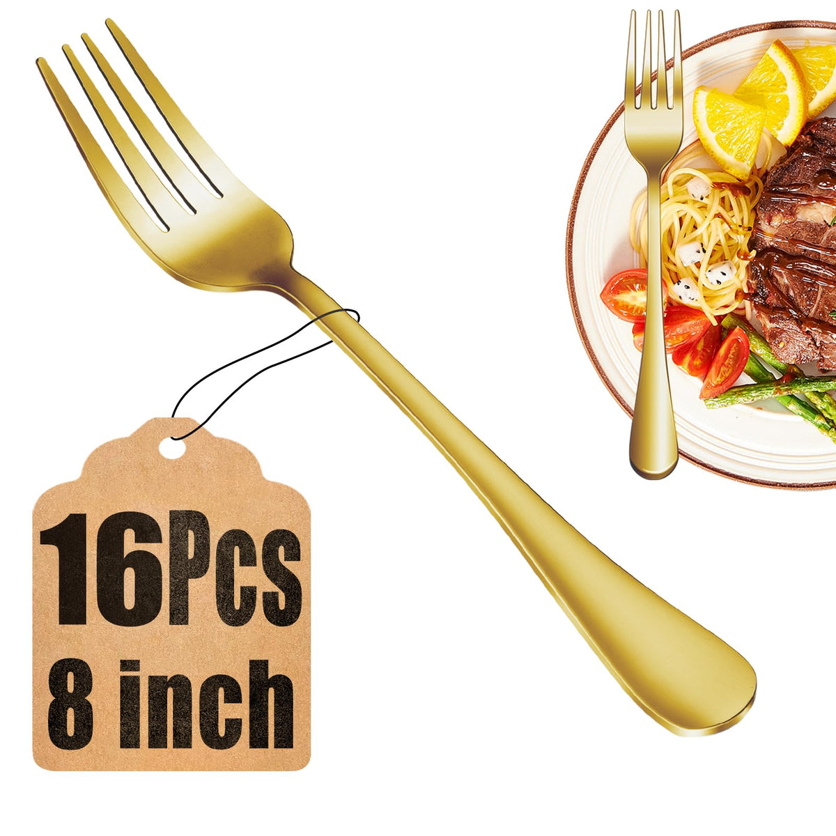 MUTNITT gold dinner forks 16-piece set for easy replenishment and elegant tableware.