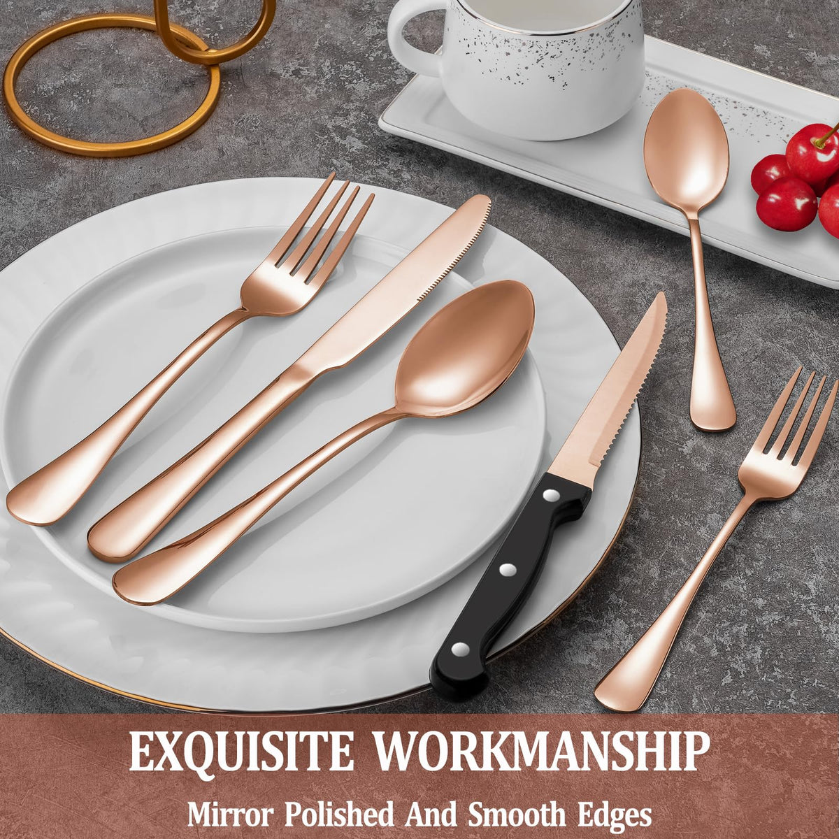 MUTNITT rose gold dinner spoons – smooth edges for safe daily use