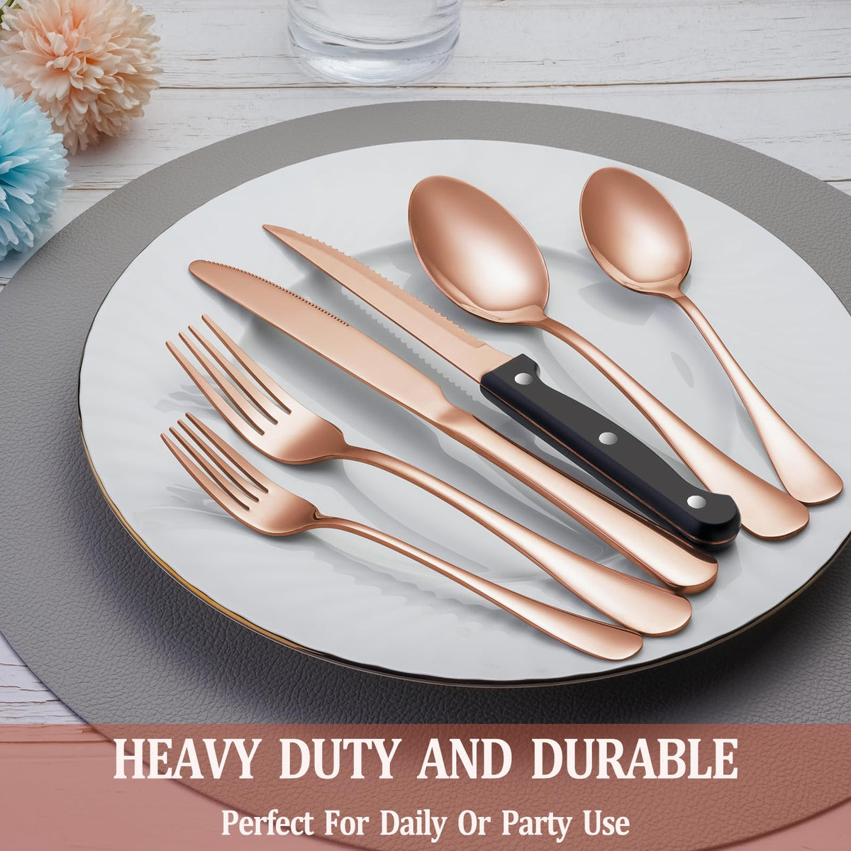 MUTNITT rose gold flatware with ergonomic handles – comfortable meals