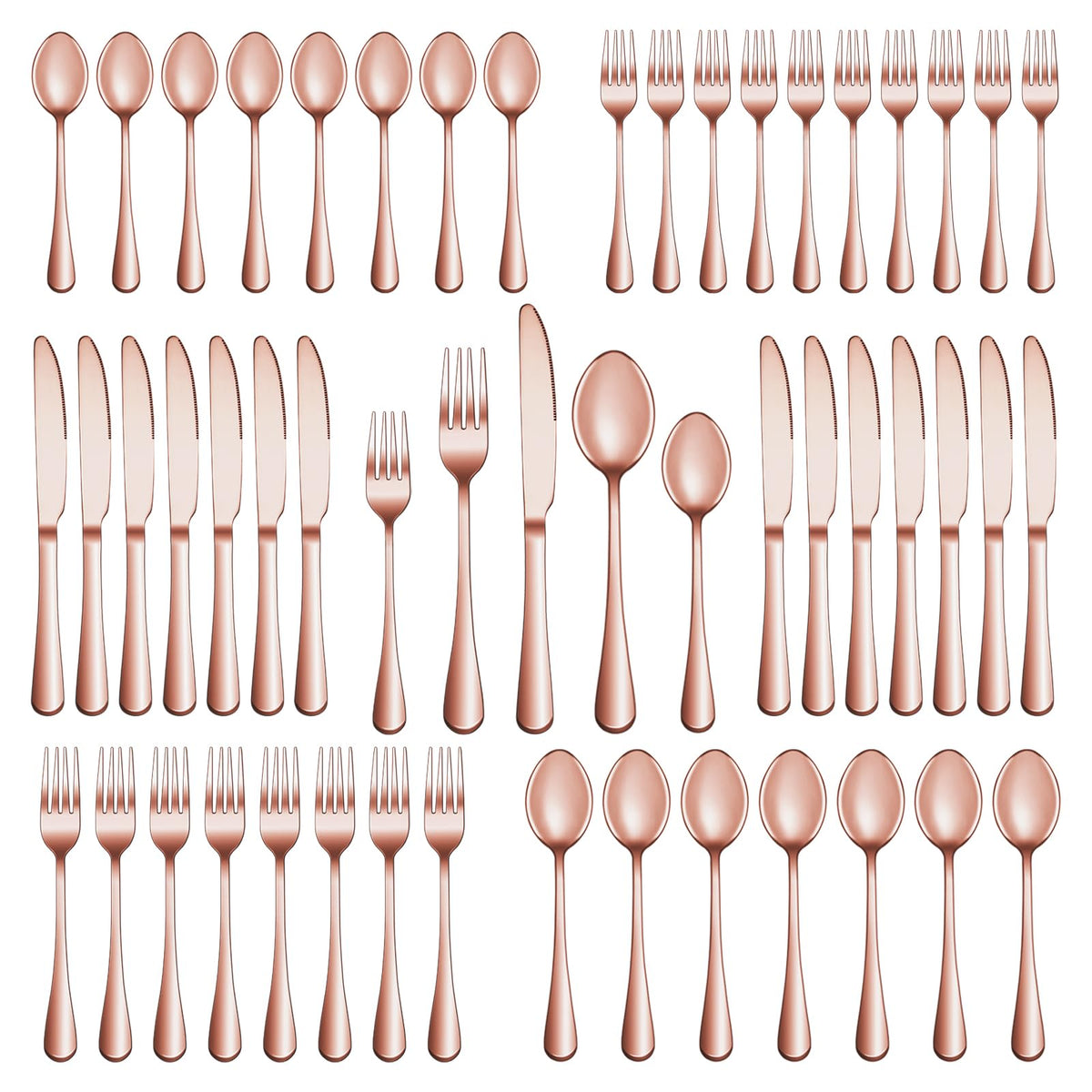MUTNITT rose gold silverware set for six featuring dinner forks for refined dining.