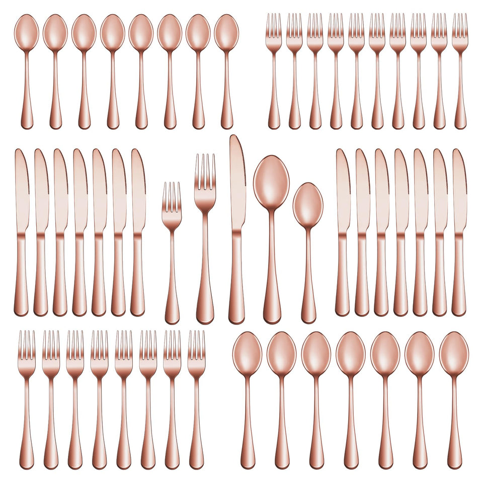 MUTNITT rose gold silverware set for six featuring dinner forks for refined dining.
