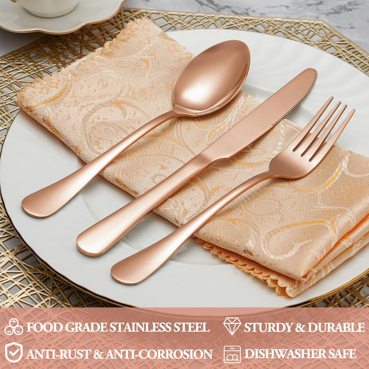 MUTNITT rose gold knives with smooth edges for safe confident cutting.