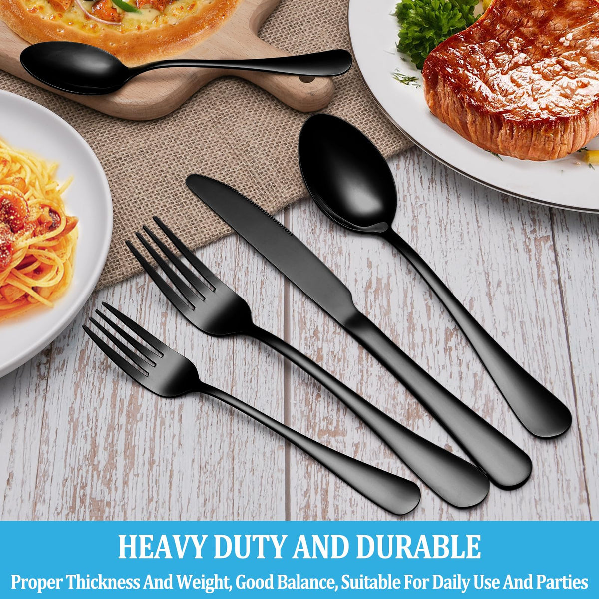 MUTNITT black silverware on table setting highlighting mirror finish