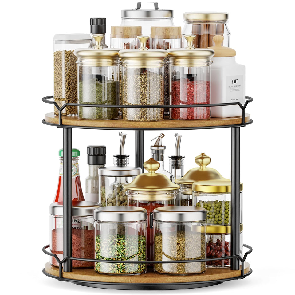 MUTUALUS Lazy Susan top view shows two-tier design for easy spice access