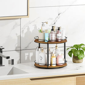 MUTUALUS Lazy Susan bathroom vanity keeps cosmetics neatly organized with rotating access