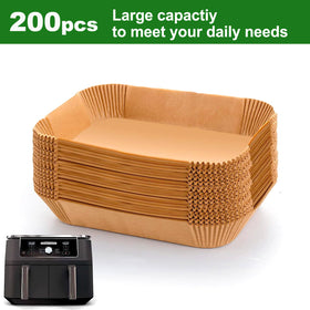 Mutvle liner withstands heat up to 450F for dual-basket air frying.
