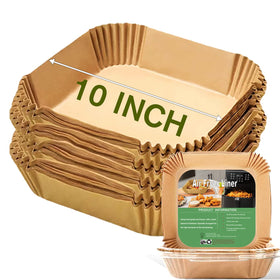 Mutvle 10-inch square liner packaging for quick air frying setup.