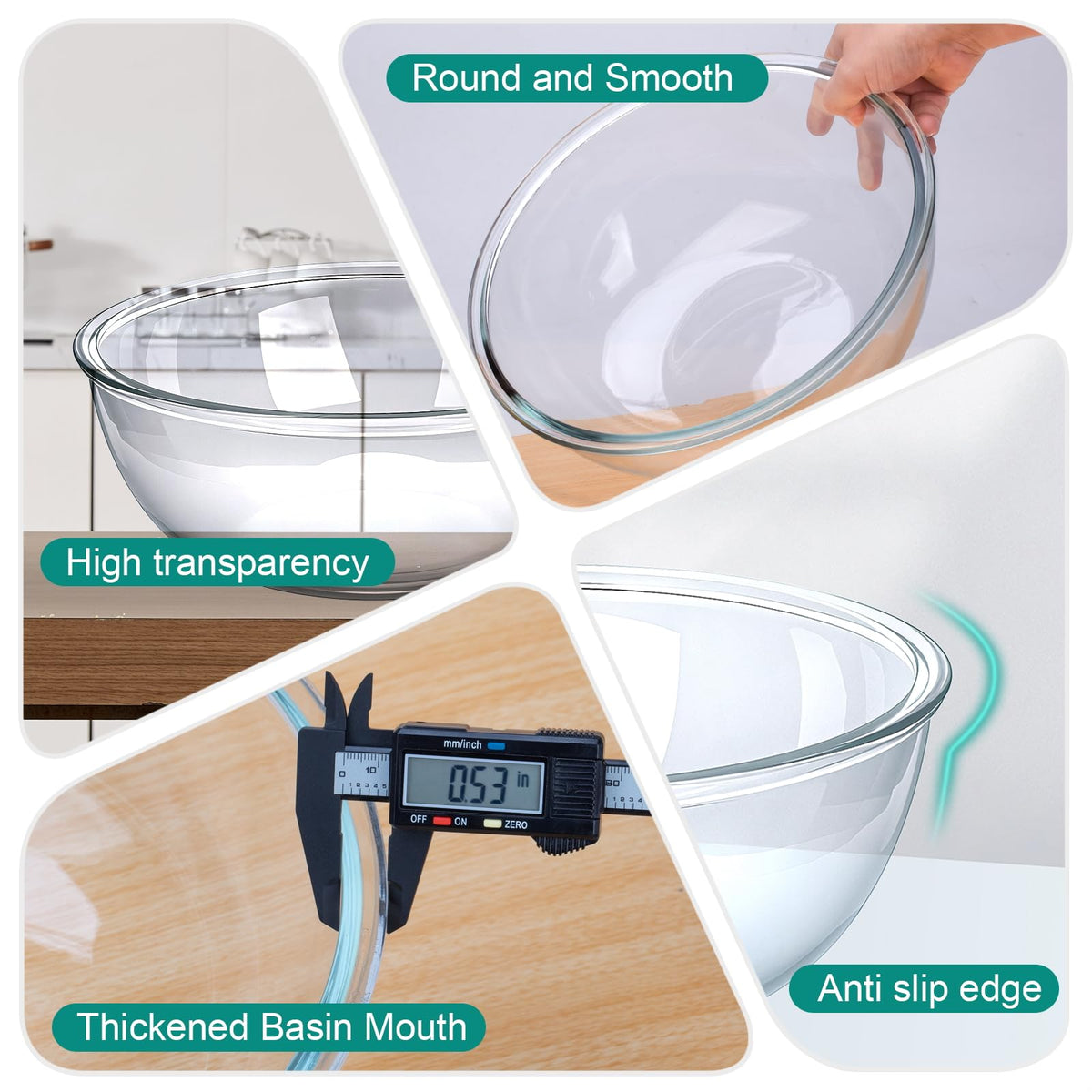 MUUBOOX clear glass mixing bowl with large capacity suited for family salads and batch prep