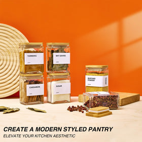 MUVEKA clear glass spices visible at a glance for quick cooking prep