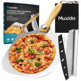 Muxida aluminum pizza peel 12x14 for easy oven transfer and serving.