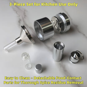 MuYuDaDi Spice Grinder in use, silver unit helps grind fresh spices.